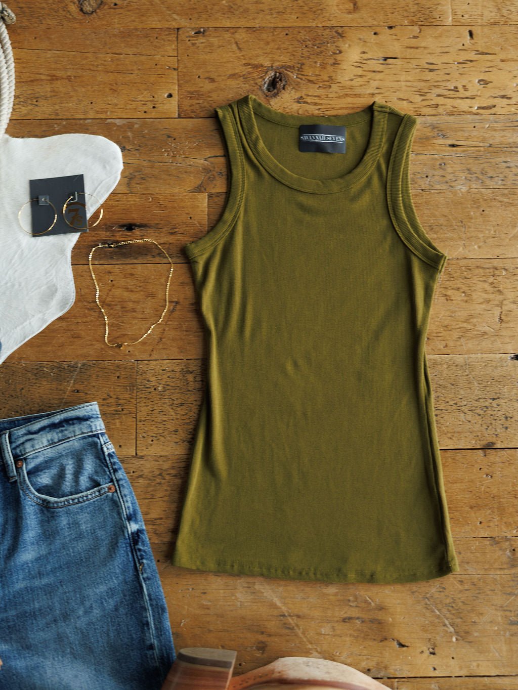 Utica Olive Ribbed Basic Tank