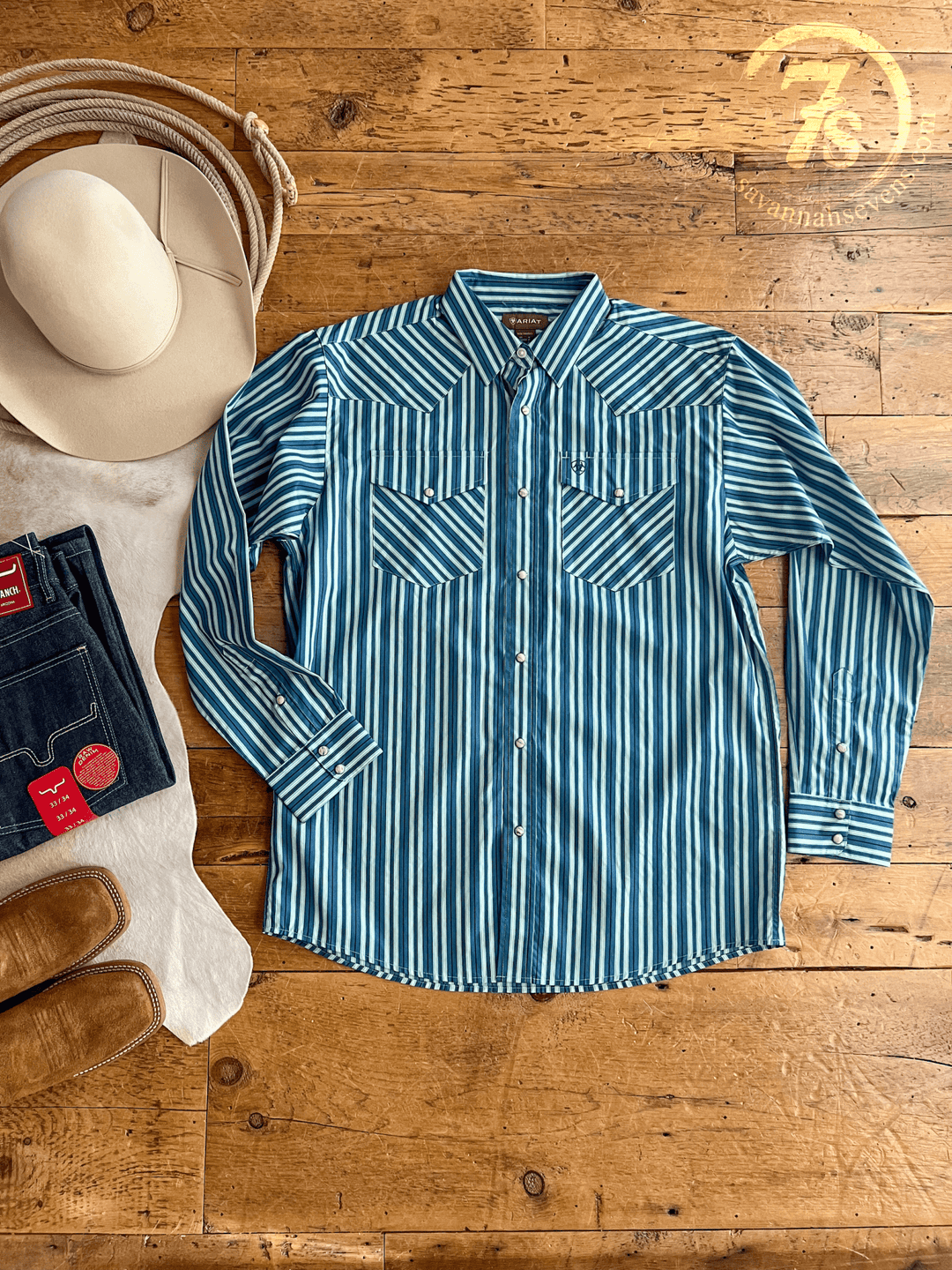 Vernon Ariat Men's Teal Striped Pearl Snap
