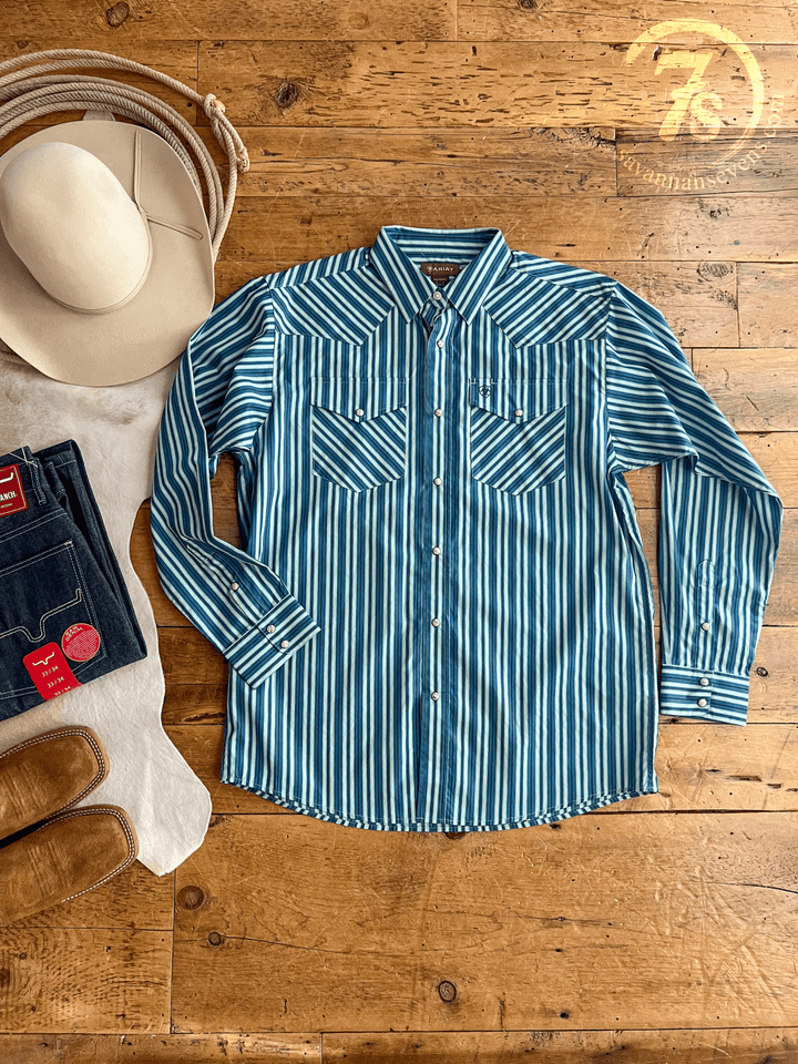 Vernon Ariat Men's Teal Striped Pearl Snap