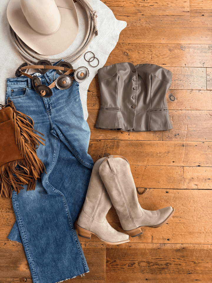 Voldosta Grulla Strapless Button Up Top