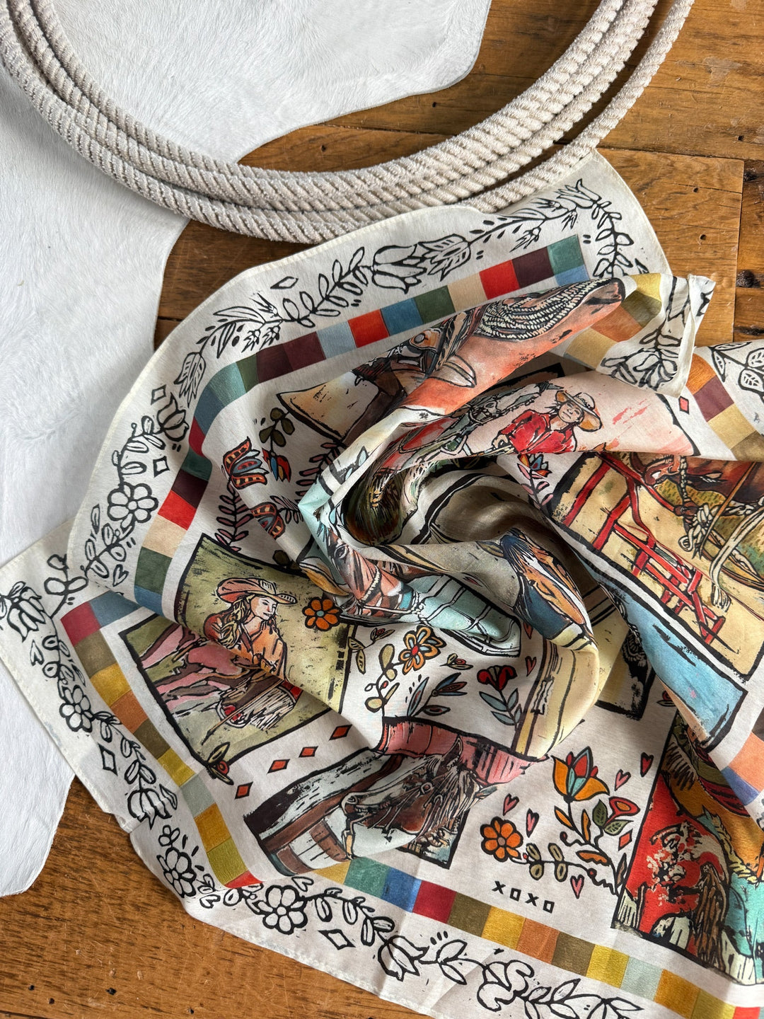 Western Folk Art Cotton Blend Neck Scarf