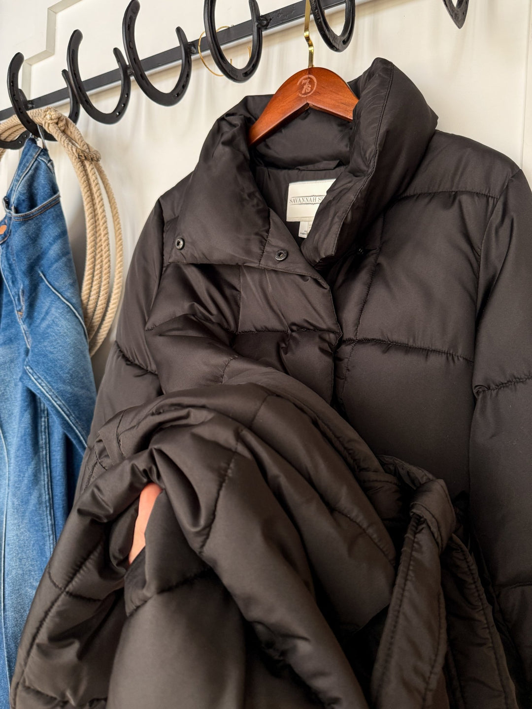 Winneta Black Longline Puffer Coat
