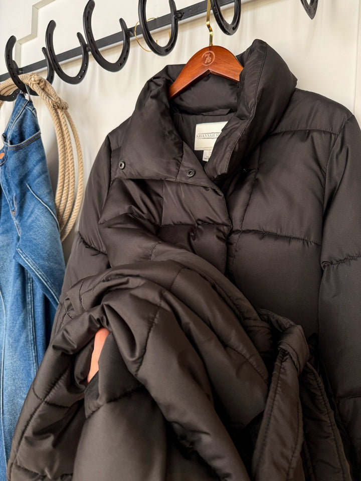 Winneta Black Longline Puffer Coat