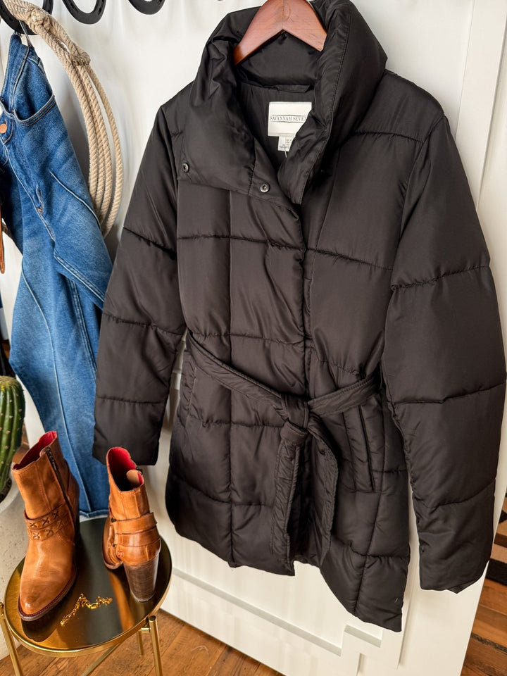 Winneta Black Longline Puffer Coat