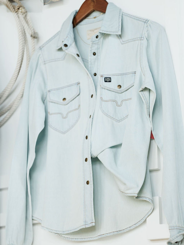 Yoakum Kimes Denim Button Up Top