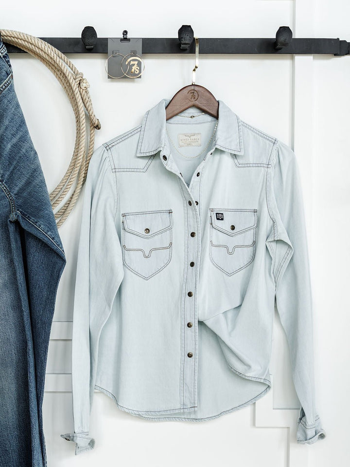 Yoakum Kimes Denim Button Up Top