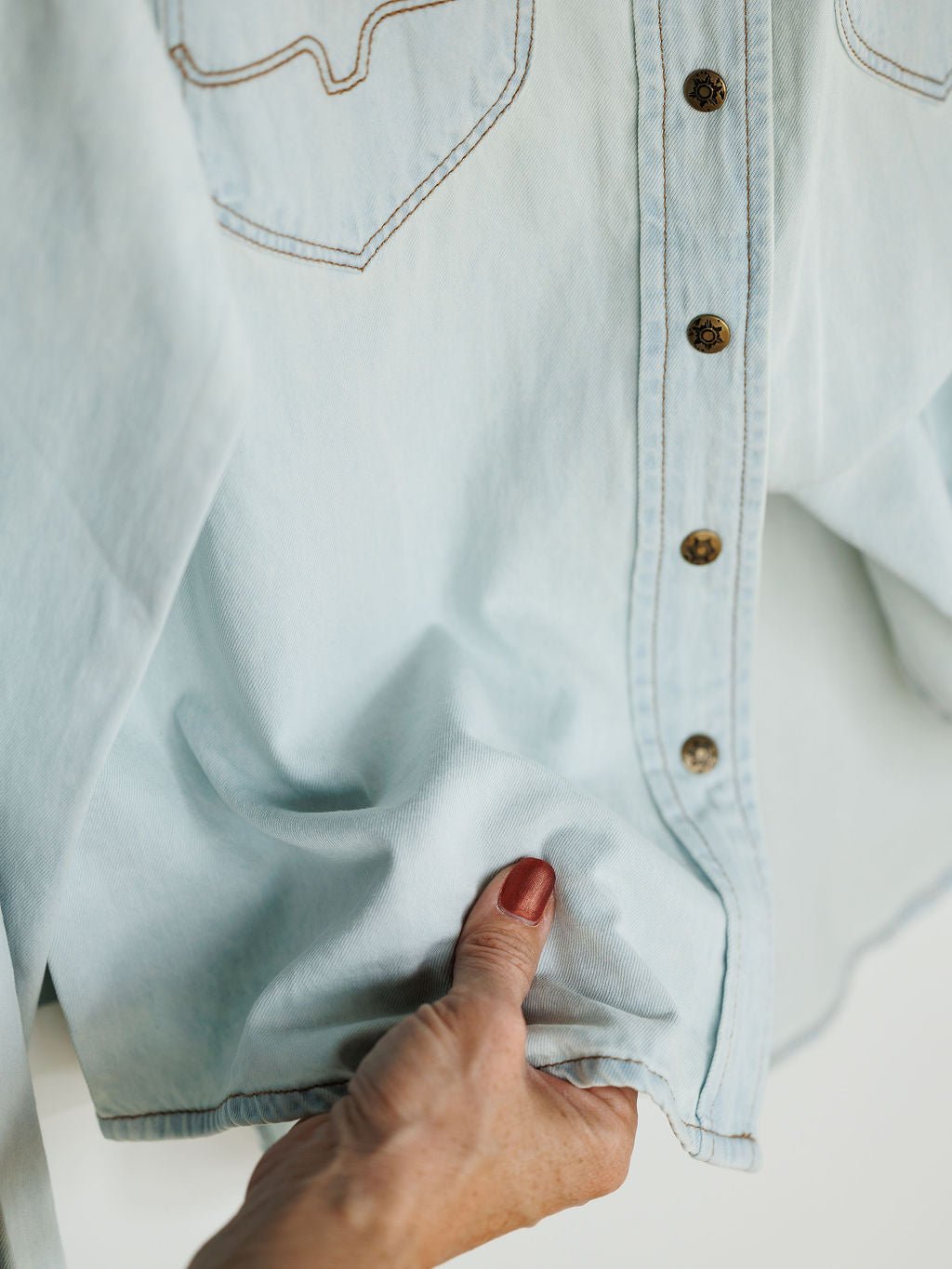 Yoakum Kimes Denim Button Up Top