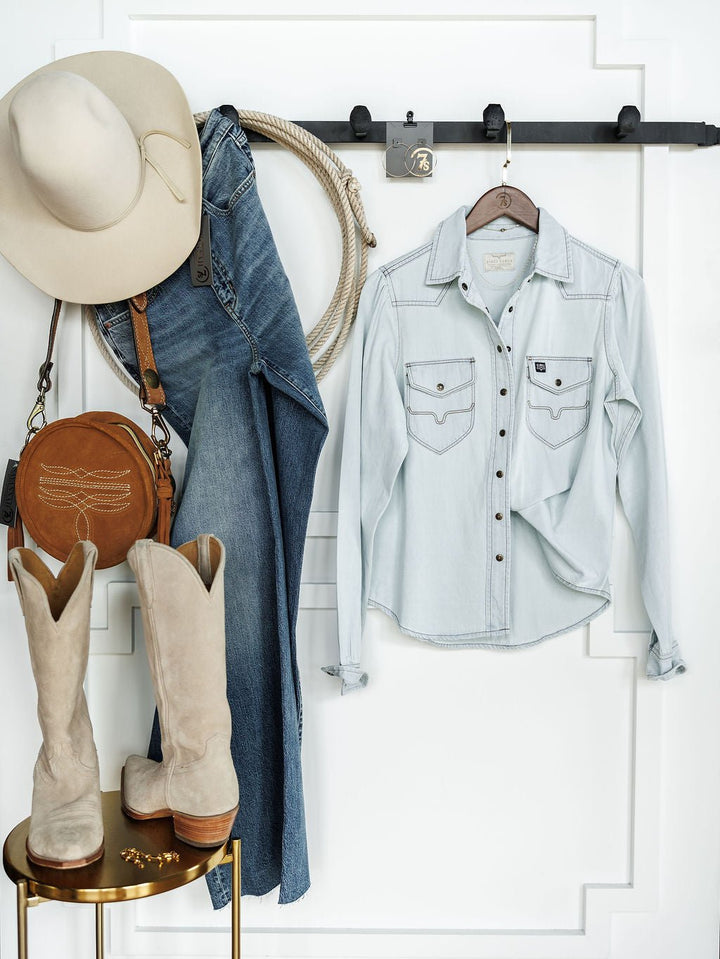 Yoakum Kimes Denim Button Up Top