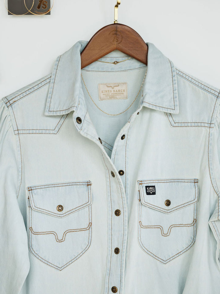 Yoakum Kimes Denim Button Up Top