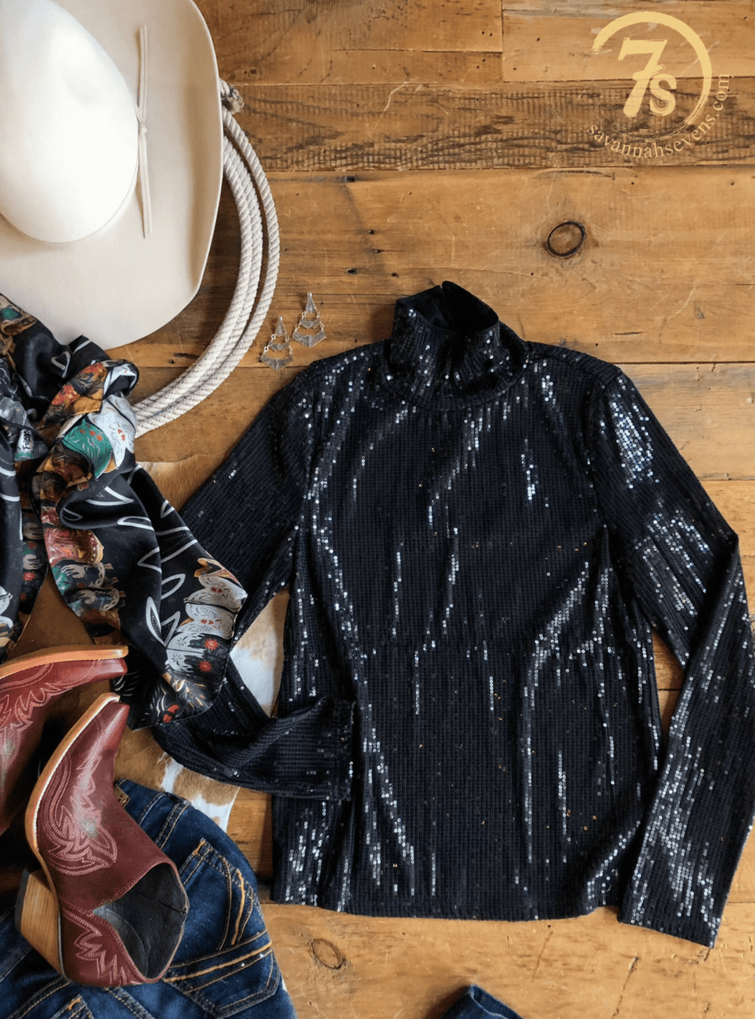 Anson Black Sequin Top