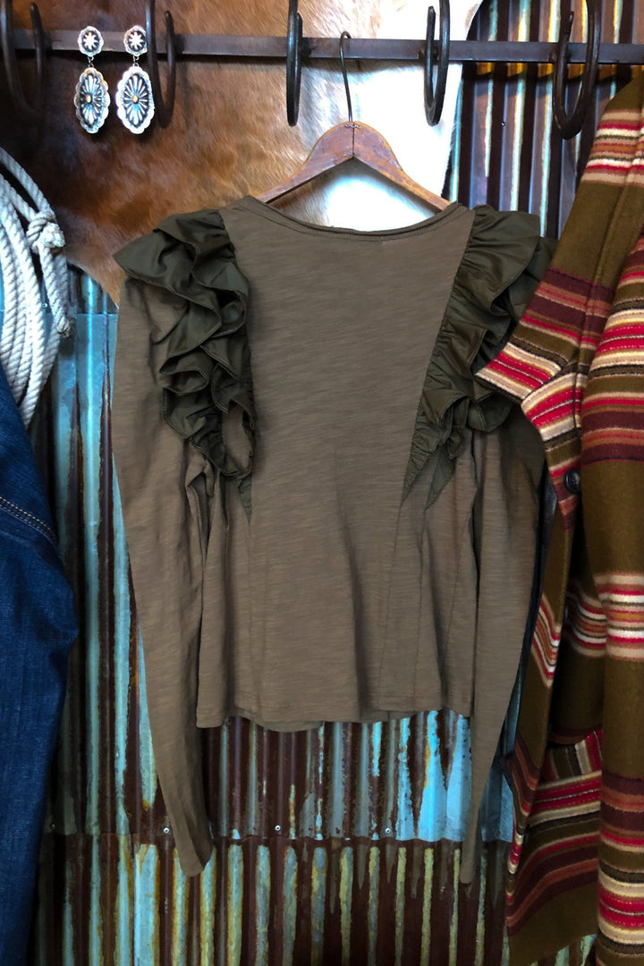 Cullison Olive Ruffle Top