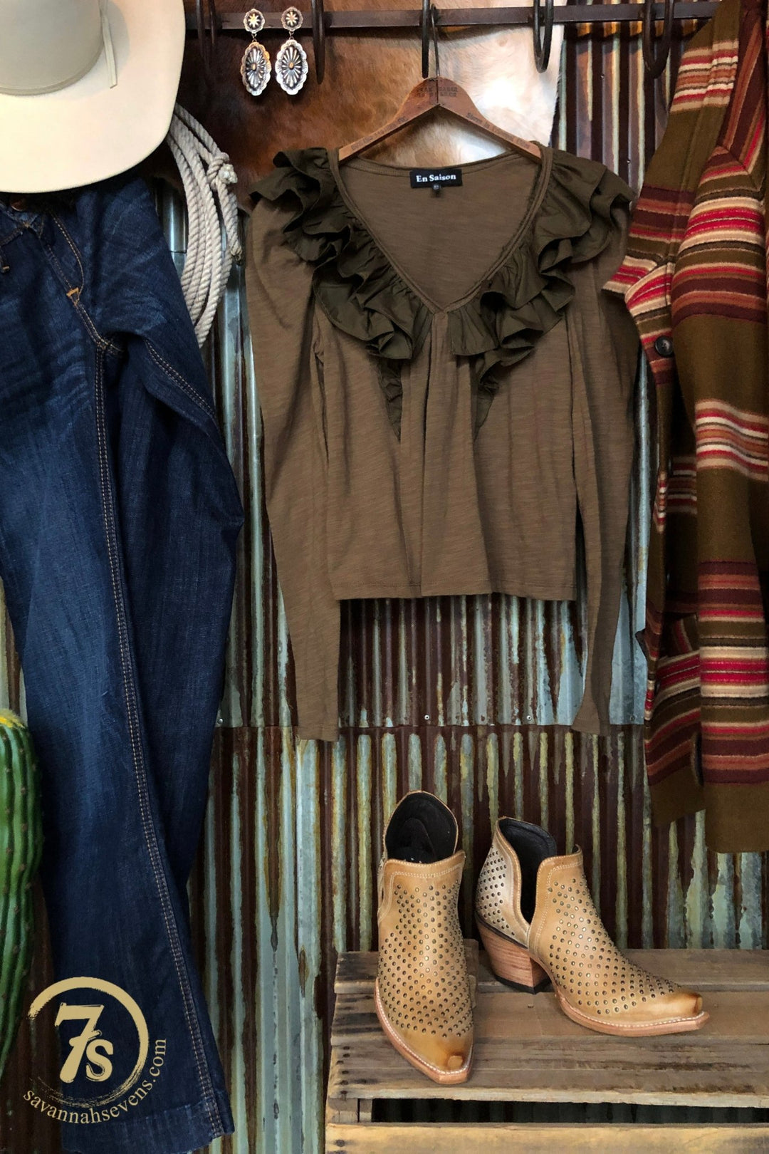 Cullison Olive Ruffle Top