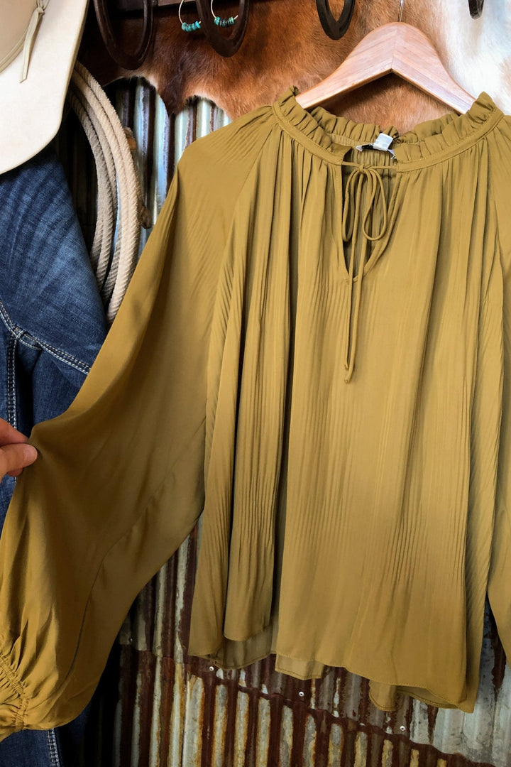 Venango Chartruese Tie Neck Ruffle Top